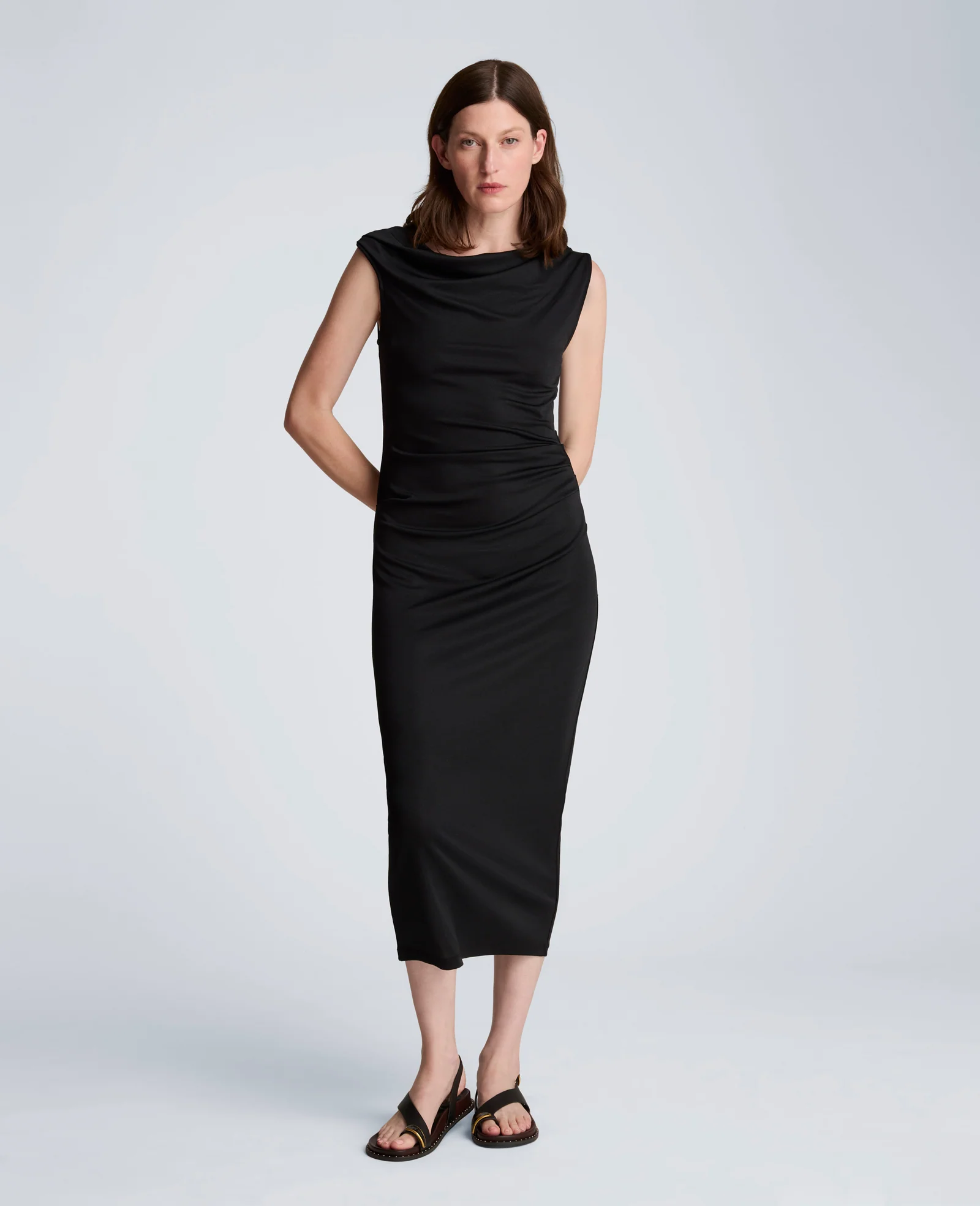 Ruched Waist Midi Off-The-Shoulder Dress