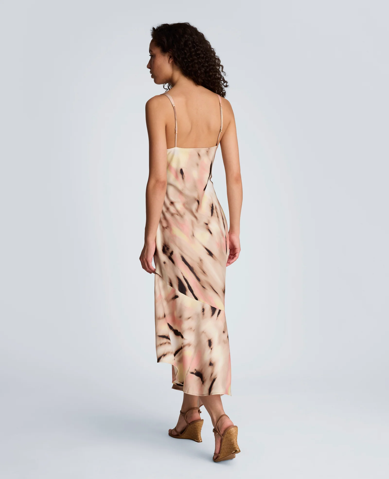 Satin Asymmetrical Hem Cowl Neck Dress - Image 2