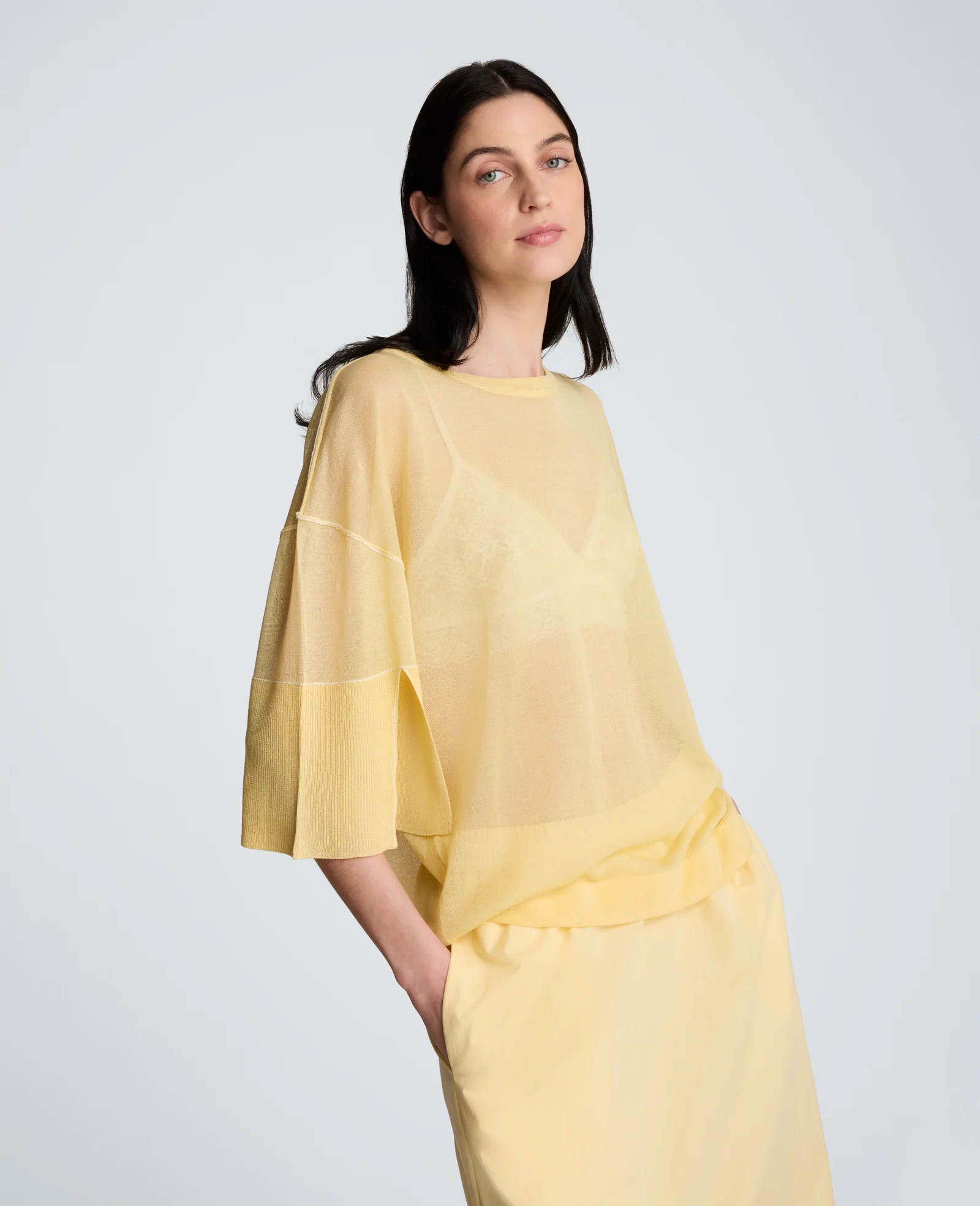 Semi Sheer Crew Neck with Slit Sleeves - Image 5