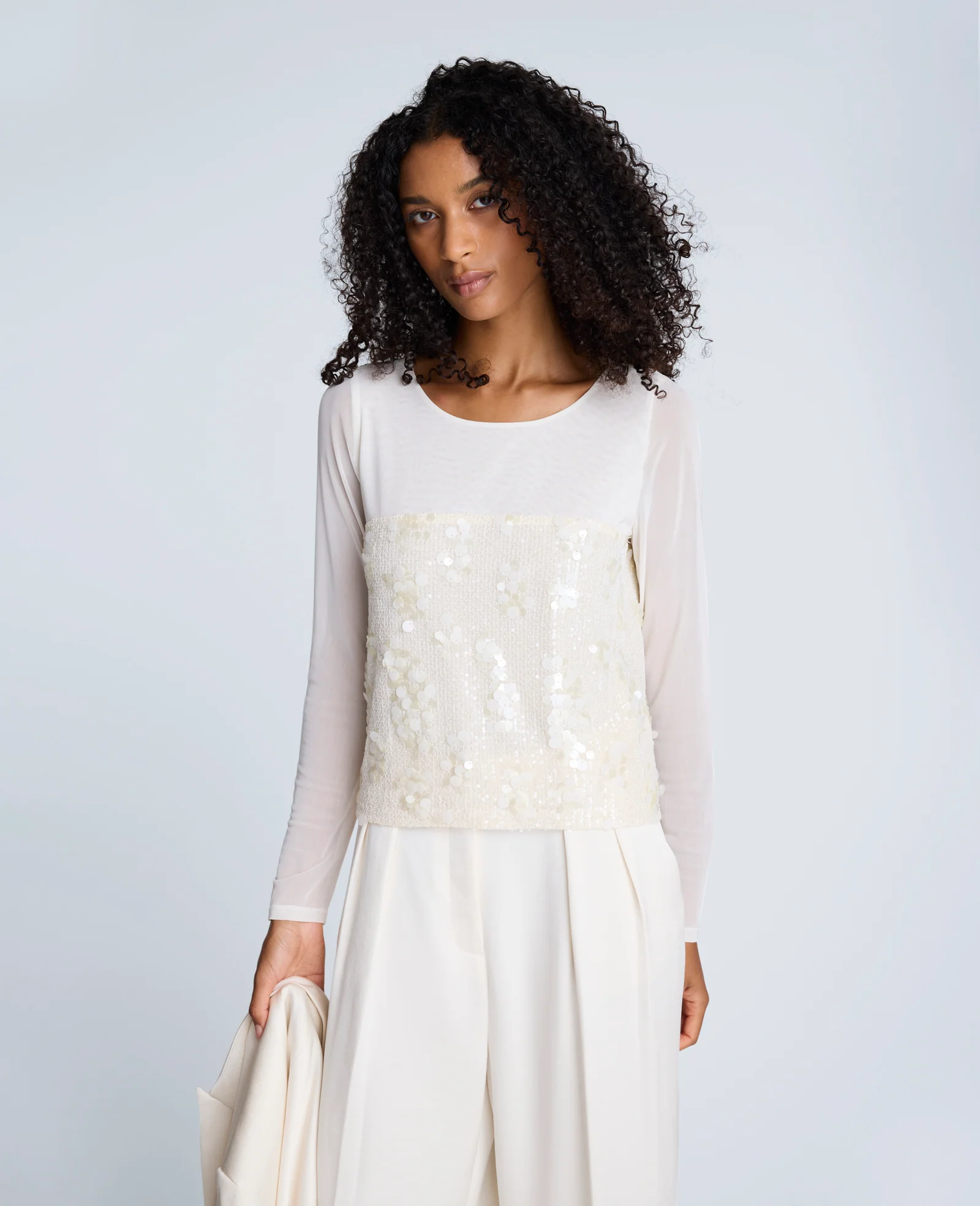 Sequin Mesh Long Sleeve Top - Image 3