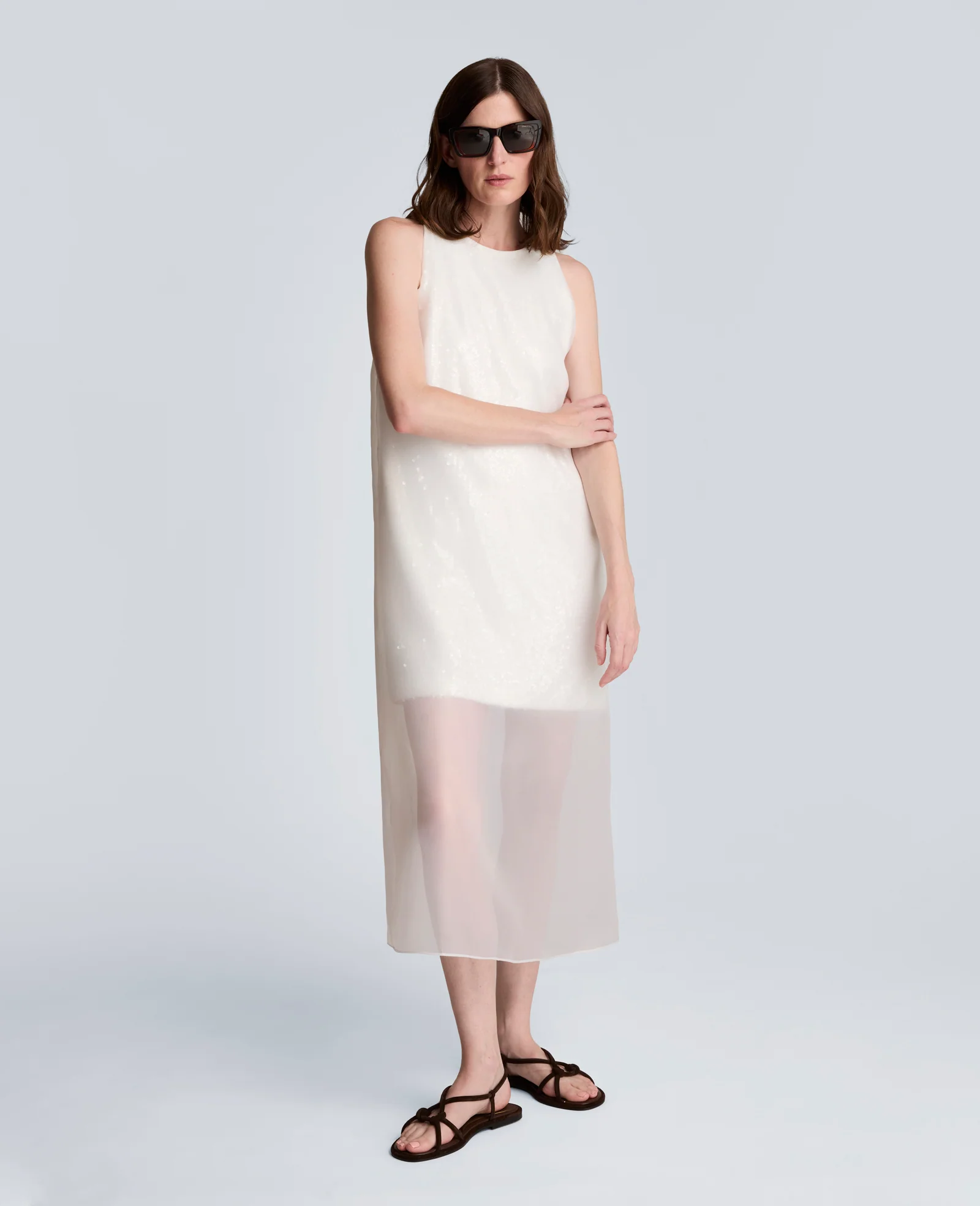 Sequin Sheer Overlay Crewneck Mini A-Line Dress - Image 4