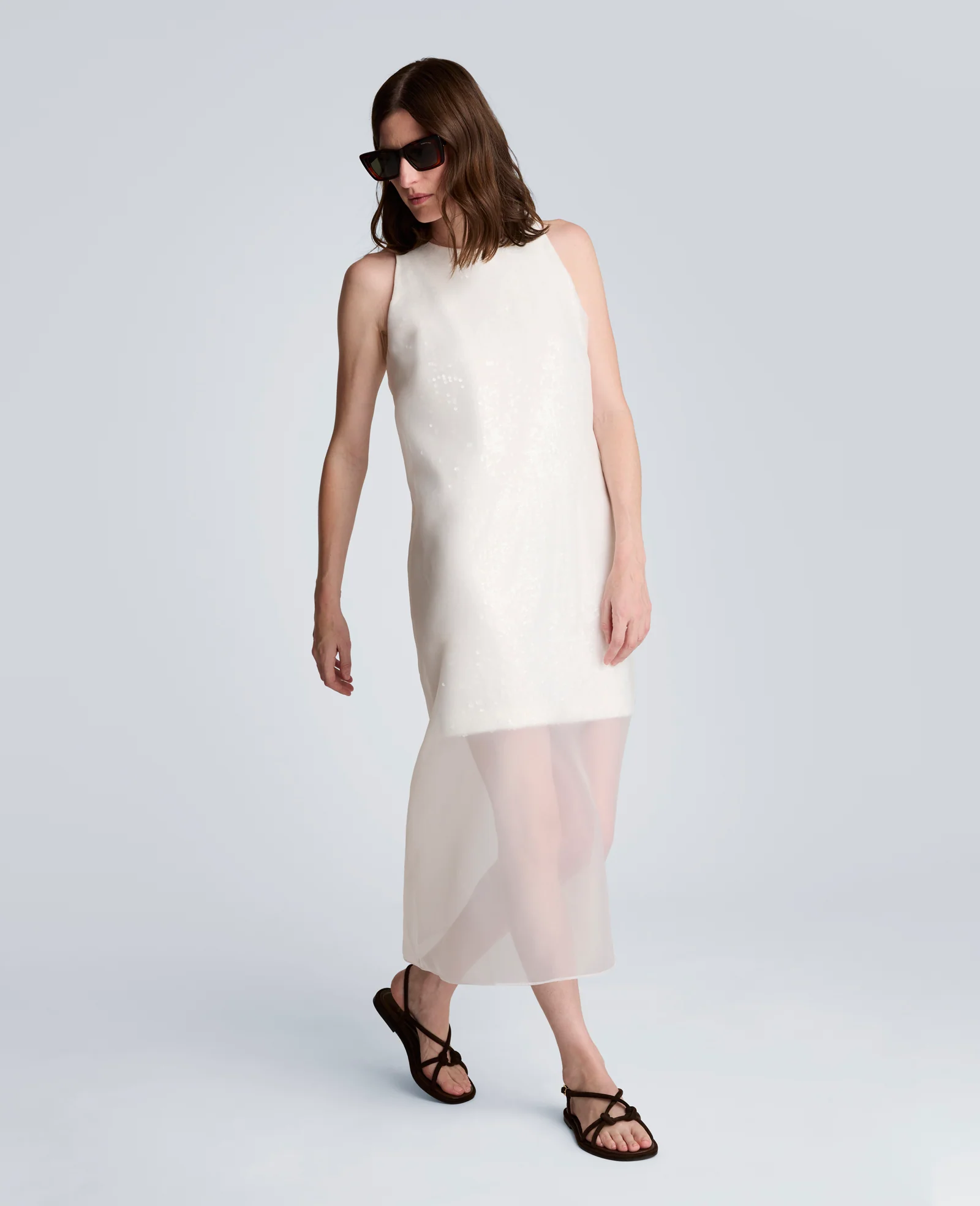 Sequin Sheer Overlay Crewneck Mini A-Line Dress - Image 5