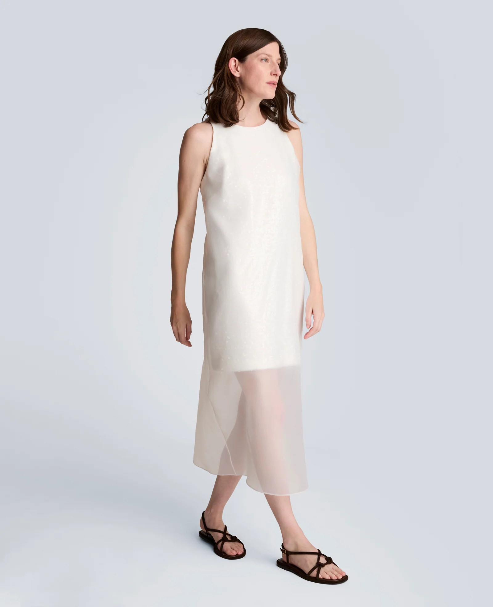 Sequin Sheer Overlay Crewneck Mini A-Line Dress - Image 6