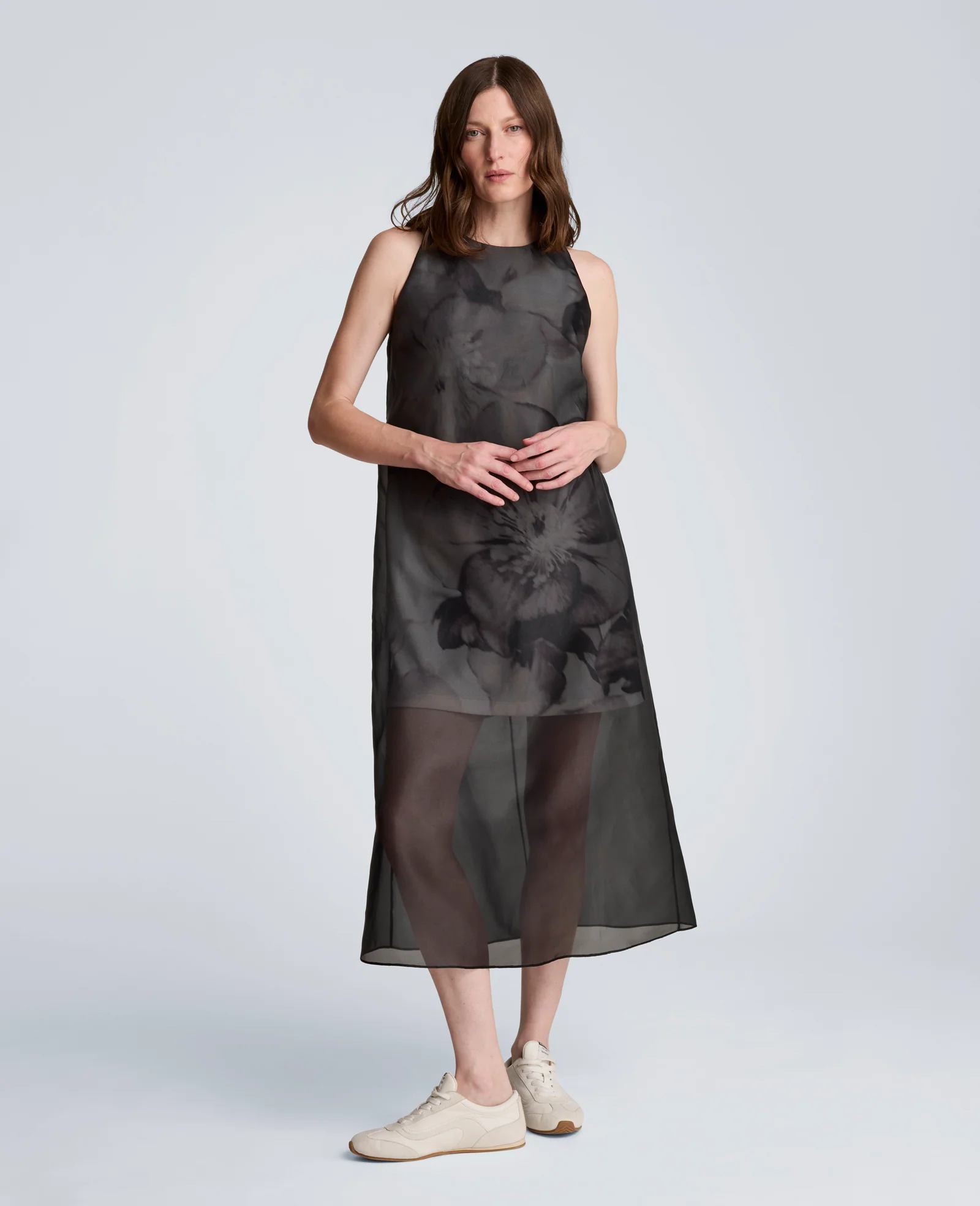 Sheer Overlay Crewneck Mini A-Line Dress - Image 4