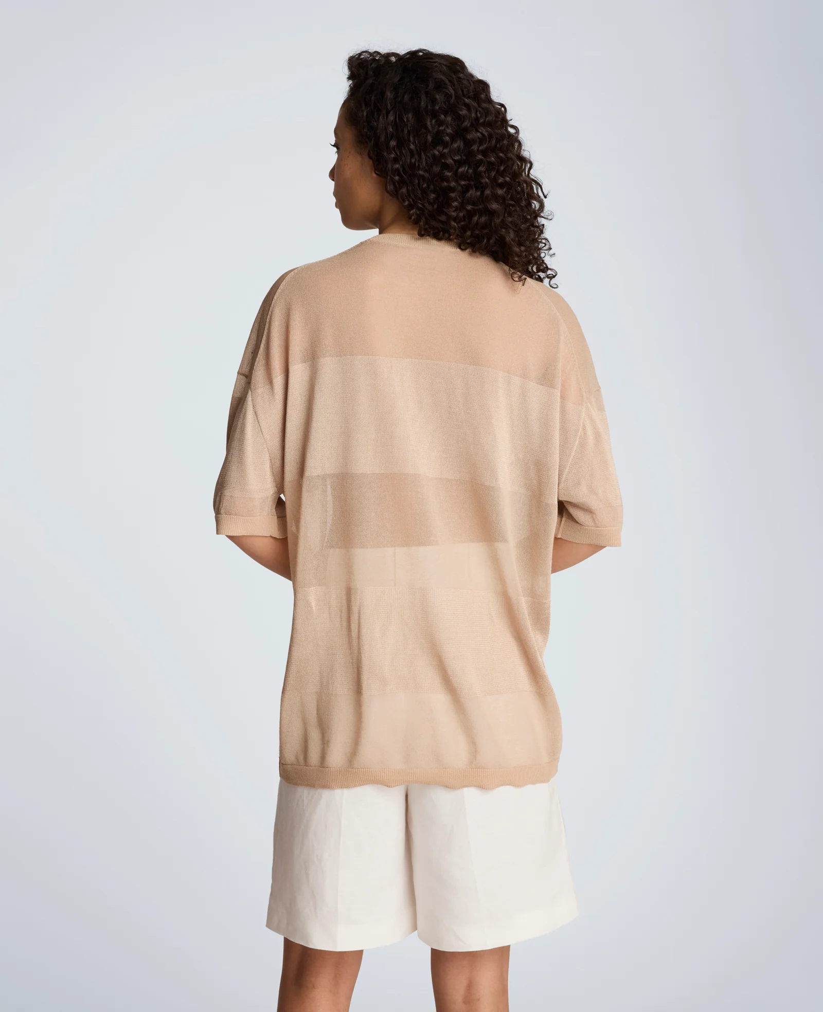 Shiny Semi Sheer Stripe Crew Neck - Image 3