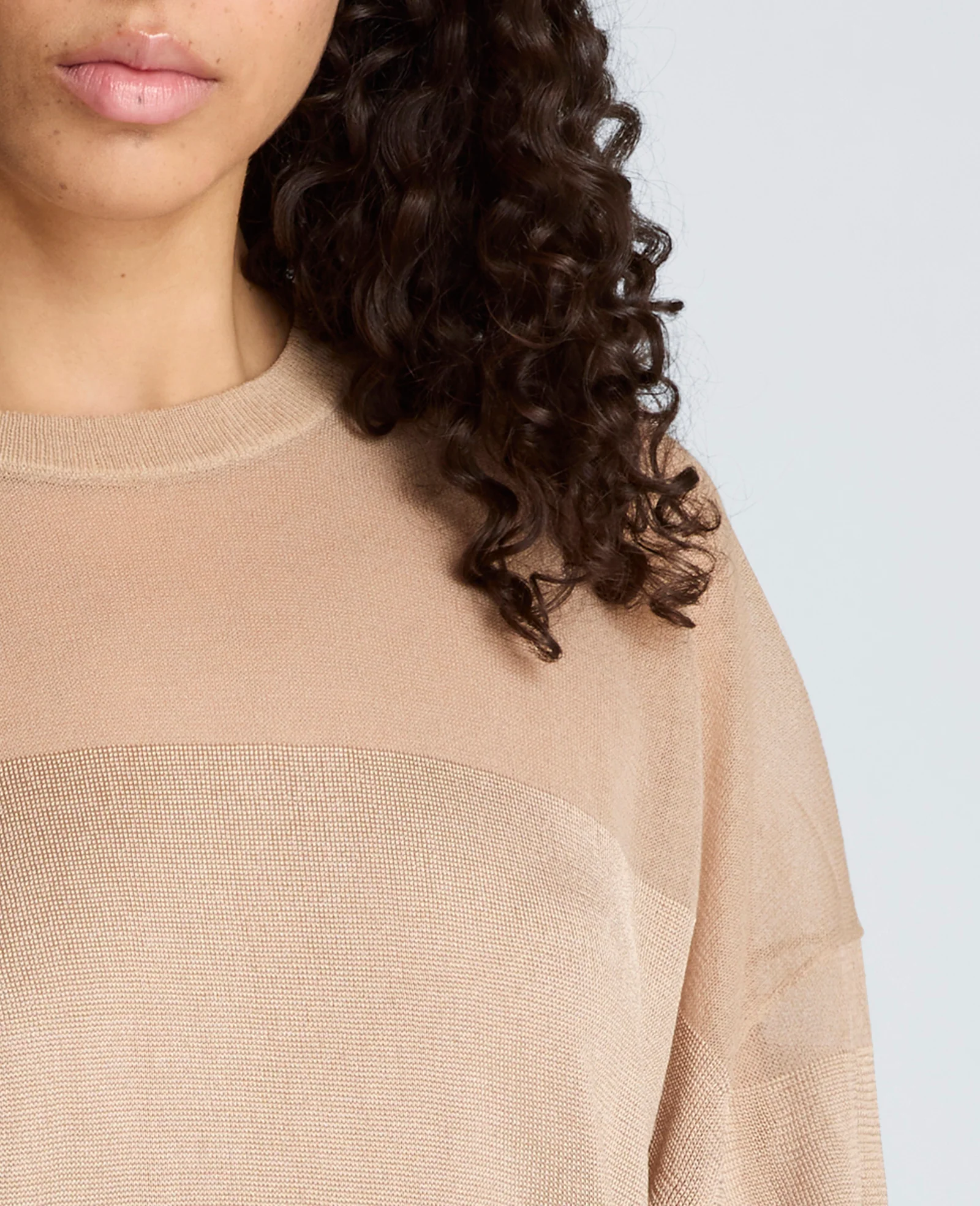 Shiny Semi Sheer Stripe Crew Neck - Image 4