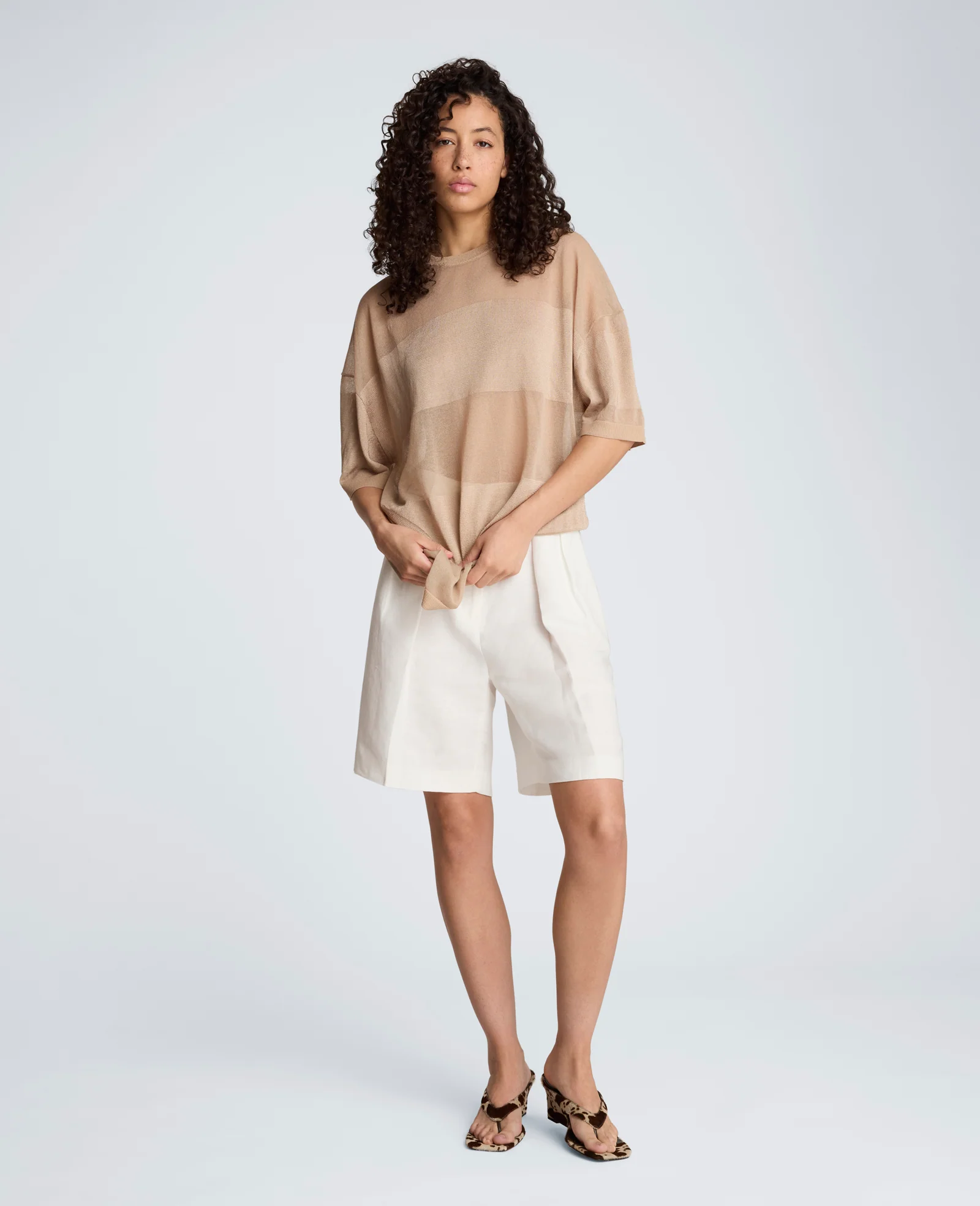 Shiny Semi Sheer Stripe Crew Neck - Image 5