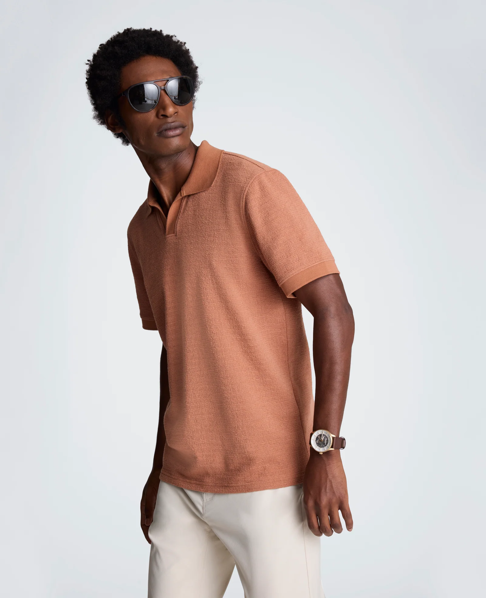 Short Sleeve Johnny Collar Polo with Ribbing - Image 3