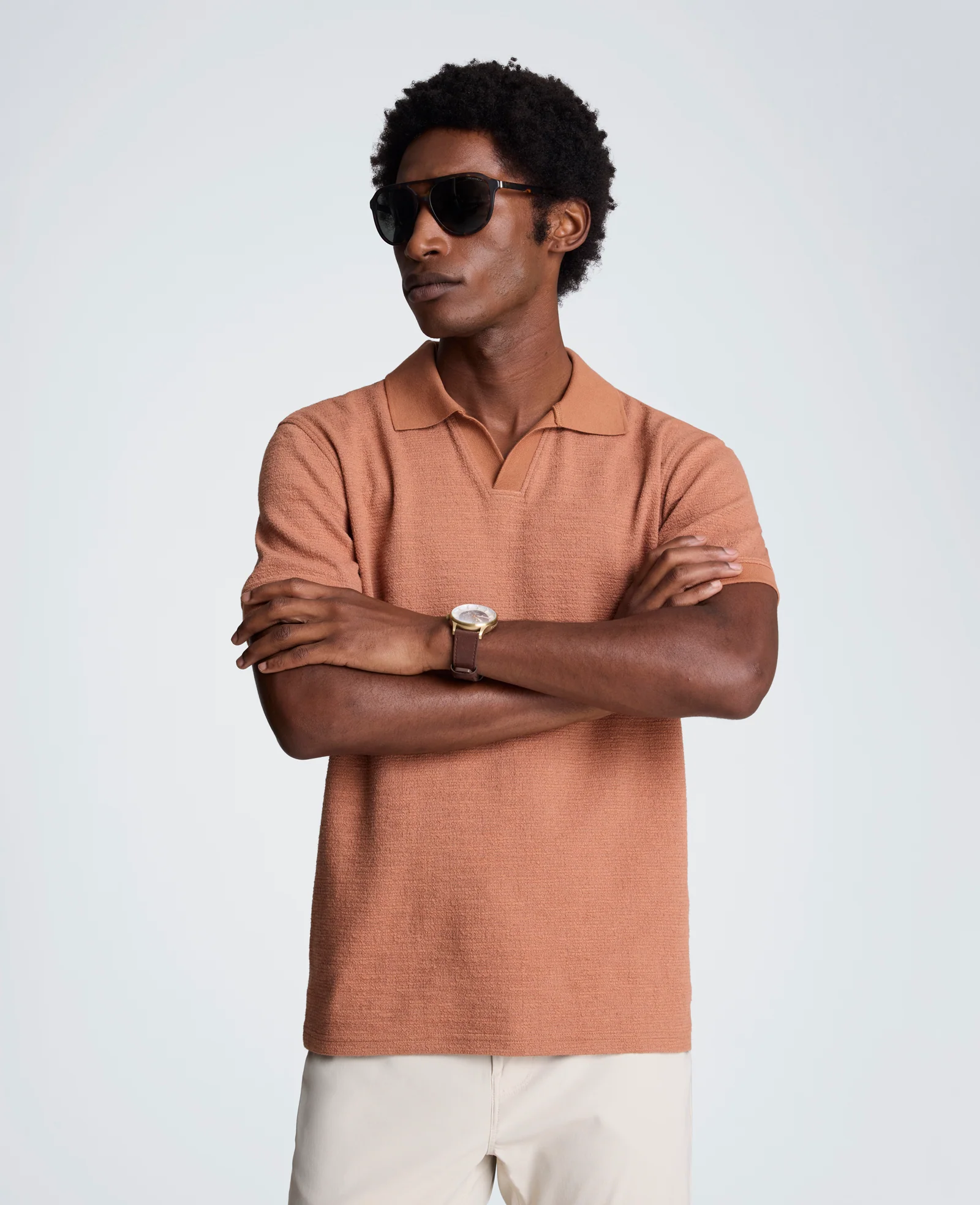 Short Sleeve Johnny Collar Polo with Ribbing - Image 4