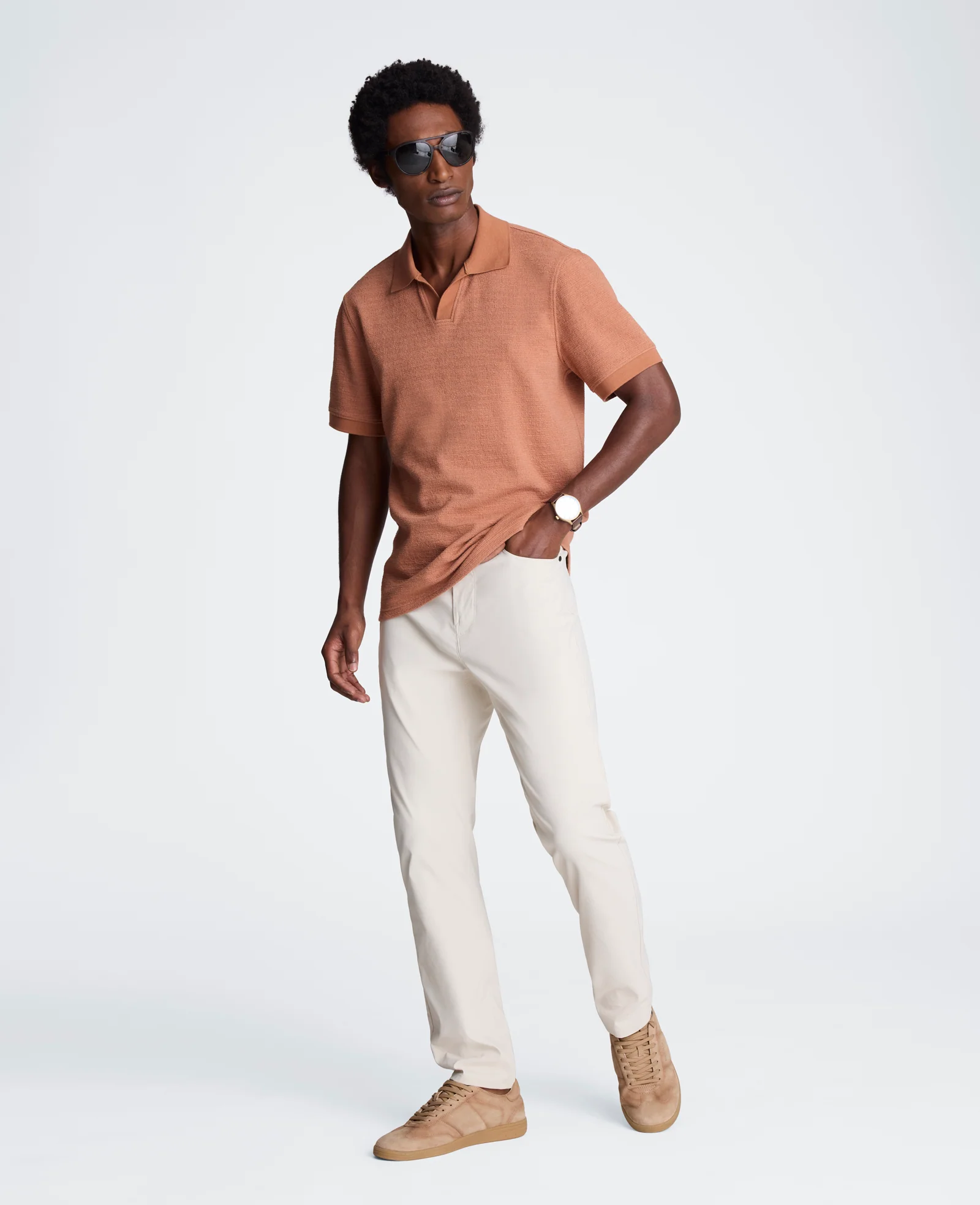 Short Sleeve Johnny Collar Polo with Ribbing - Image 5