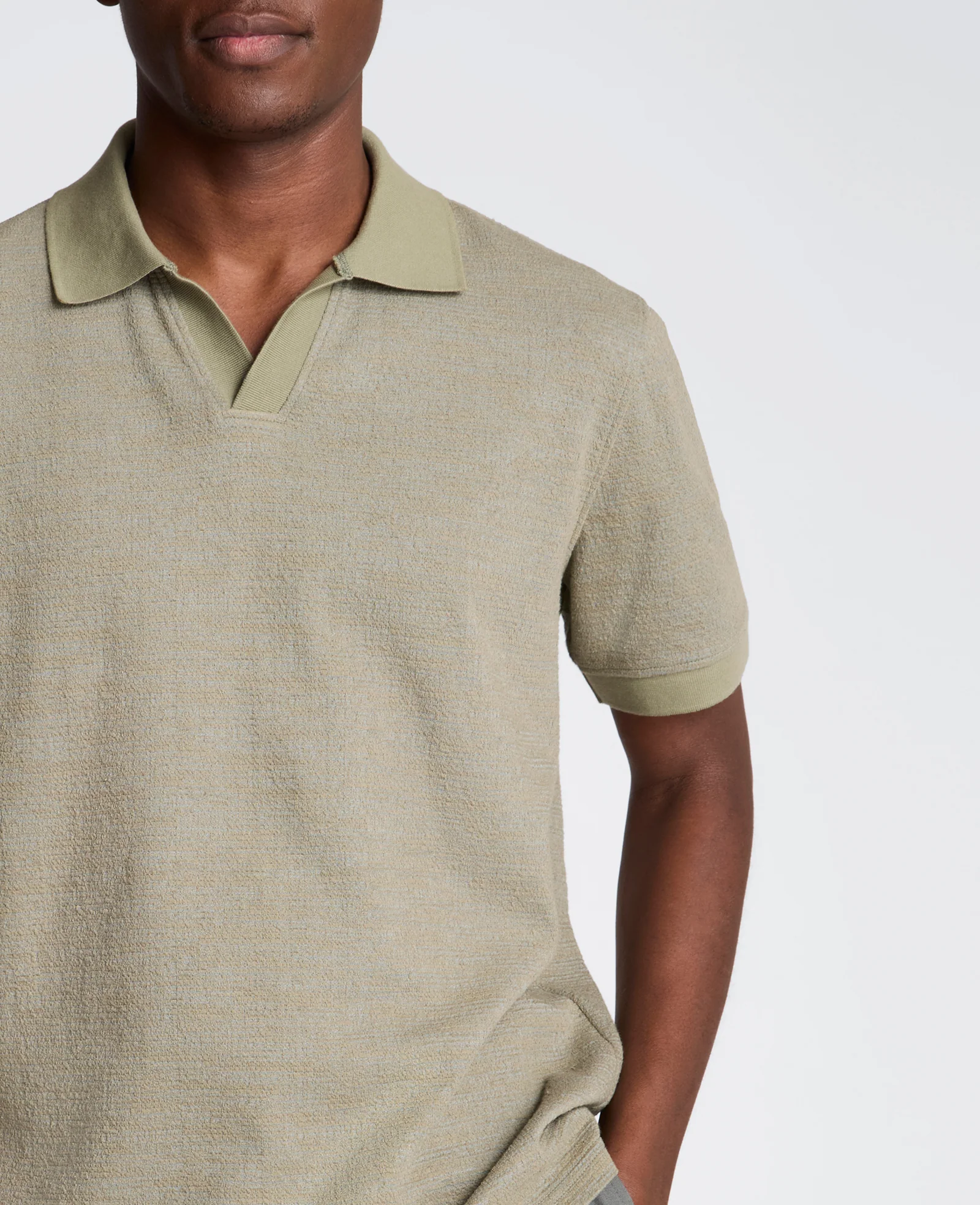 Short Sleeve Johnny Collar Polo with Ribbing - Image 4