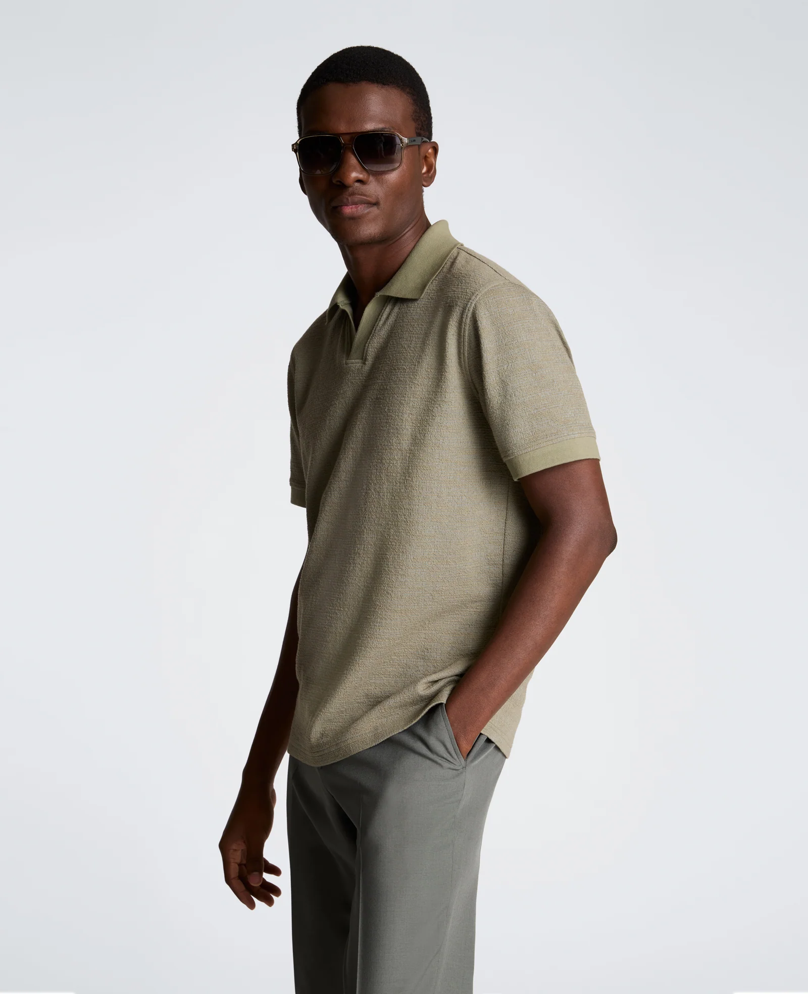 Short Sleeve Johnny Collar Polo with Ribbing - Image 5