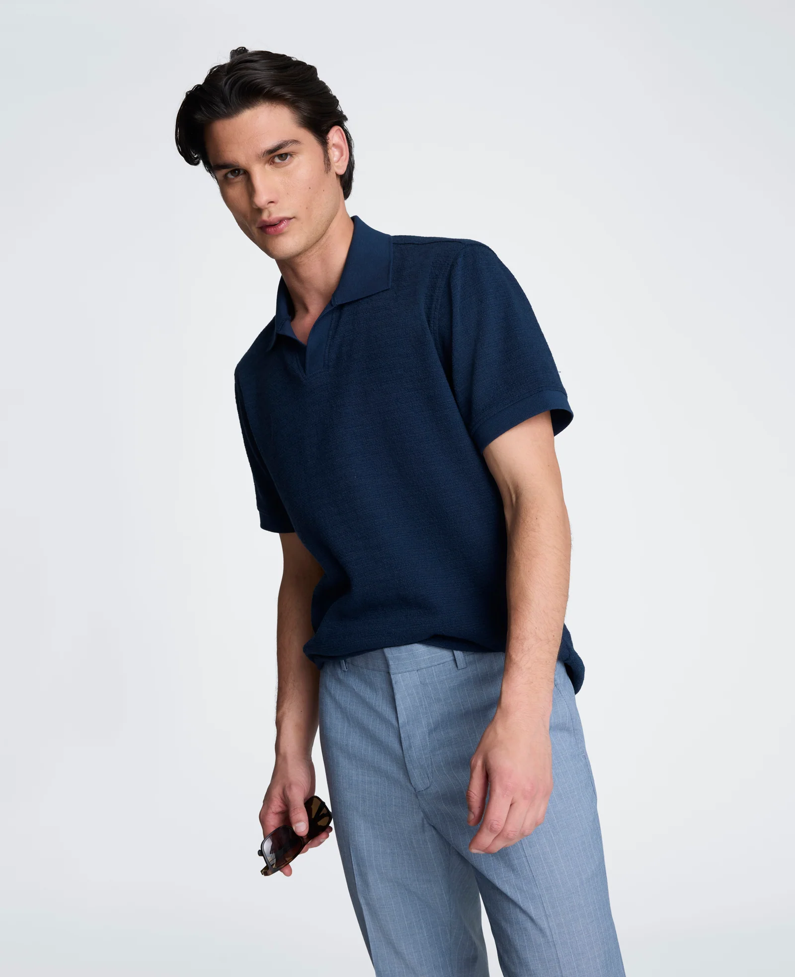 Short Sleeve Johnny Collar Polo with Ribbing - Image 3