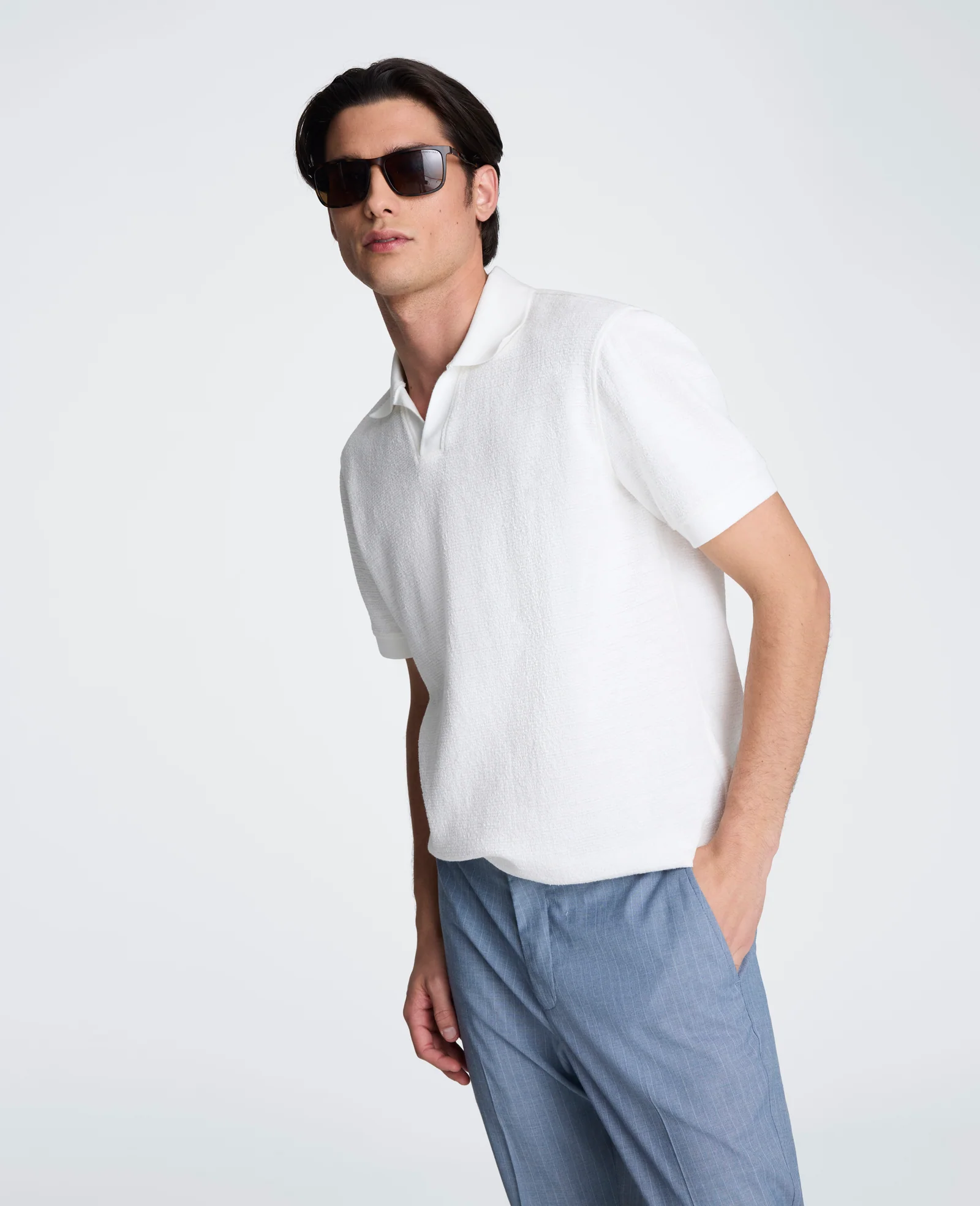 Short Sleeve Johnny Collar Polo with Ribbing - Image 3