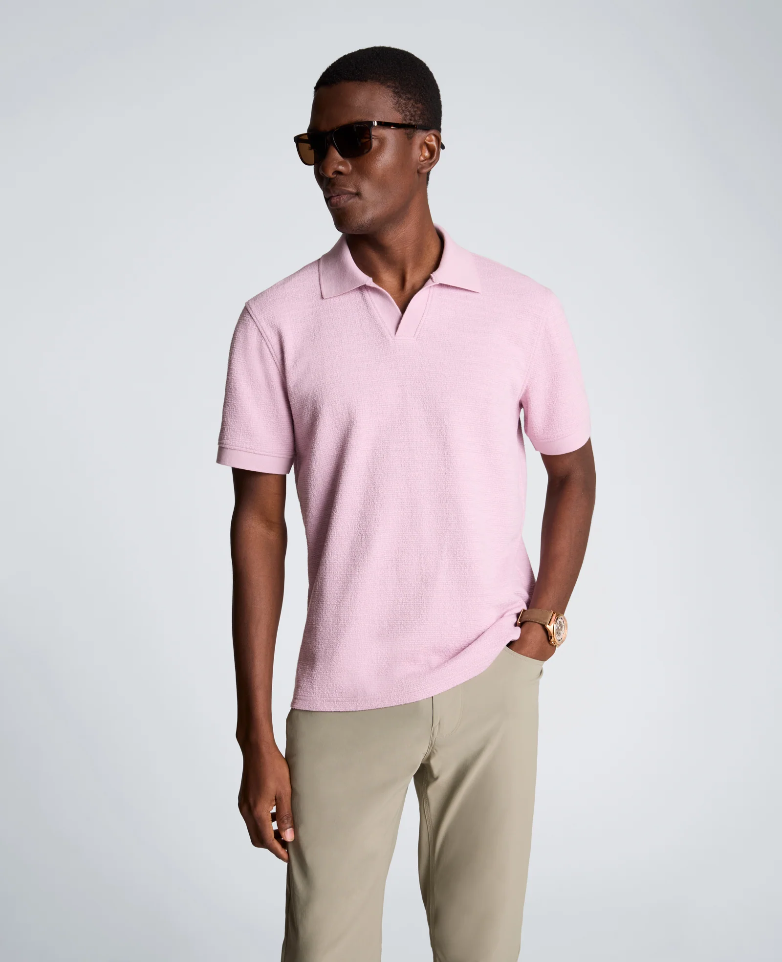 Short Sleeve Johnny Collar Polo with Ribbing - Image 6