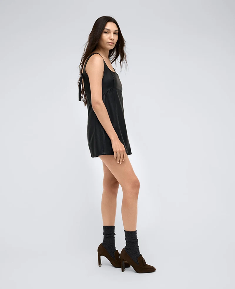 Site Exclusive! Leather Open Back Strap Shift Dress - Image 4