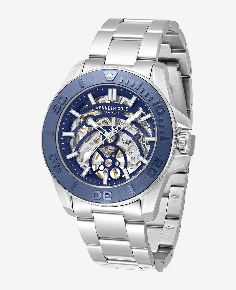 Skeleton Automatic Blue Contrast Dial Bracelet Watch - Image 3