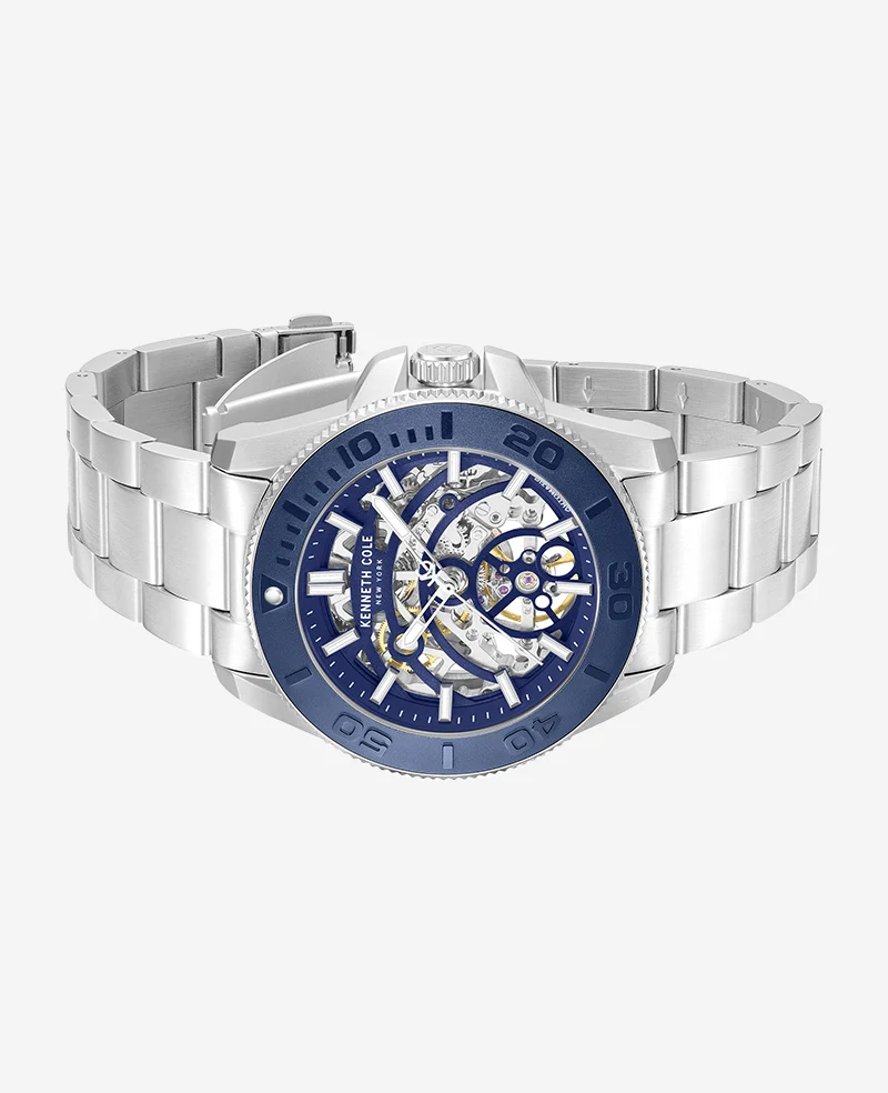 Skeleton Automatic Blue Contrast Dial Bracelet Watch - Image 4