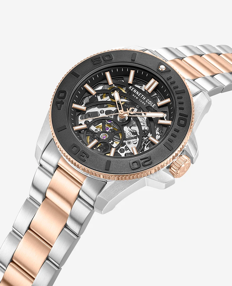 Skeleton Automatic Black Contrast Dial Two Tone Bracelet Watch - Image 2