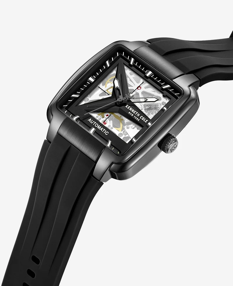 Skeleton Automatic Black Silicone Strap Watch - Image 2