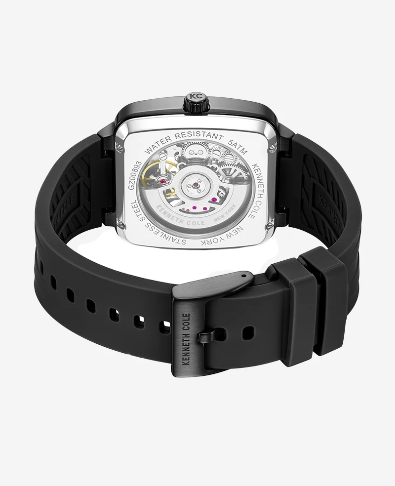 Skeleton Automatic Black Silicone Strap Watch - Image 3