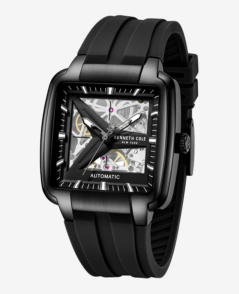 Skeleton Automatic Black Silicone Strap Watch - Image 4