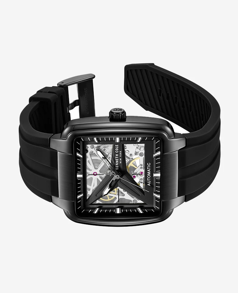 Skeleton Automatic Black Silicone Strap Watch - Image 5