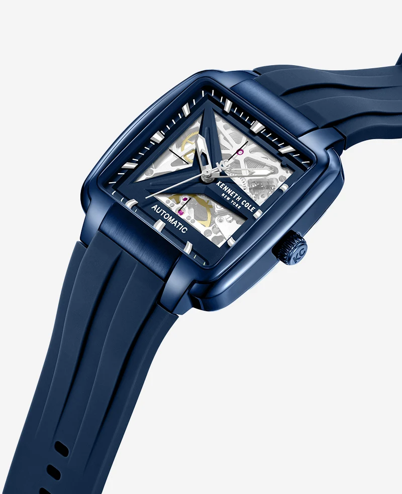 Skeleton Automatic Blue Silicone Strap Watch - Image 2