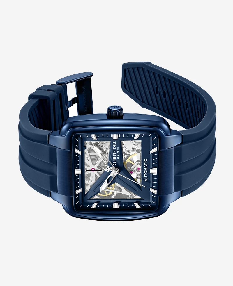 Skeleton Automatic Blue Silicone Strap Watch - Image 3