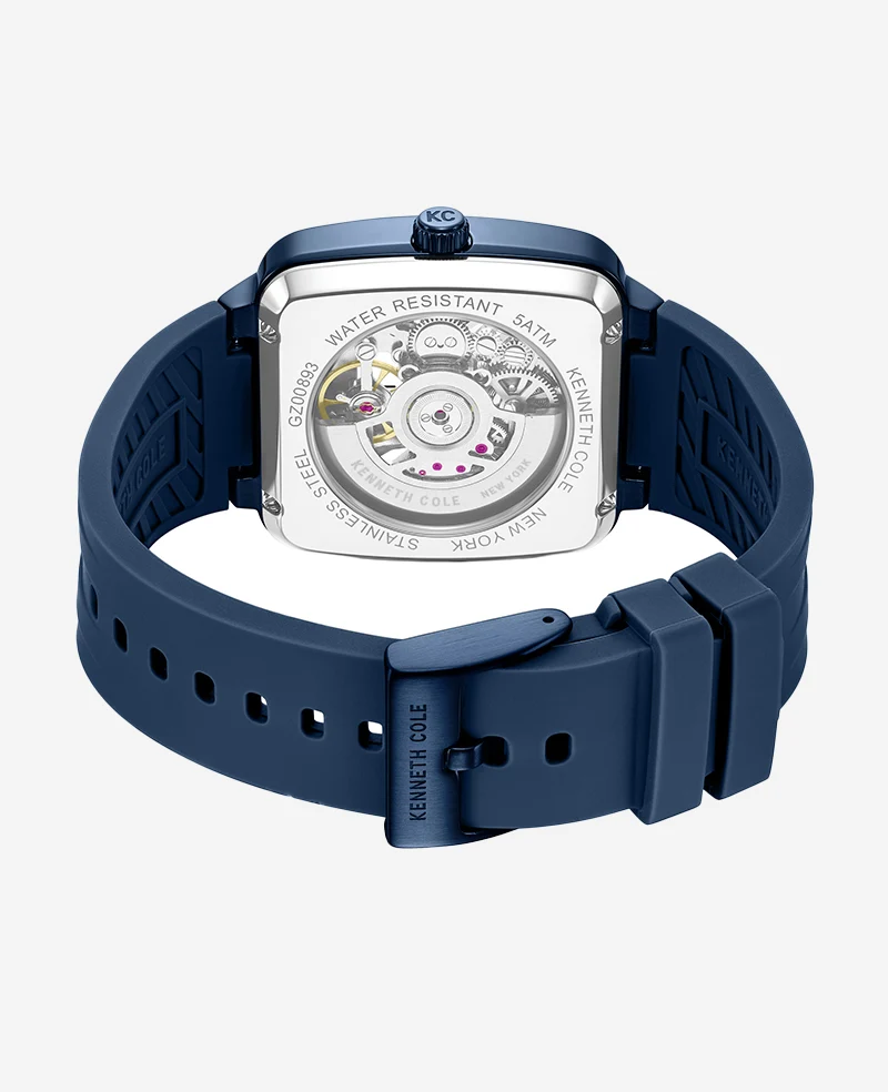Skeleton Automatic Blue Silicone Strap Watch - Image 4