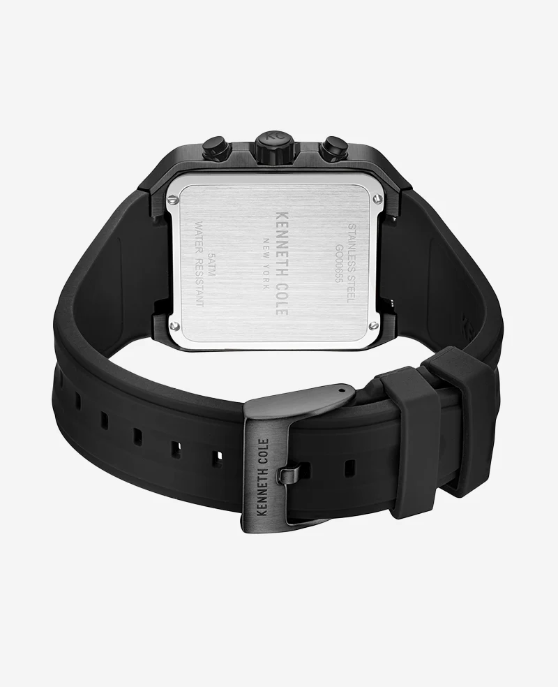 Skeleton Automatic Gold Tone Bezel Black Silicone Strap Watch - Image 3