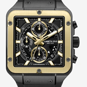 Skeleton Automatic Gold Tone Bezel Black Silicone Strap Watch - Image 4