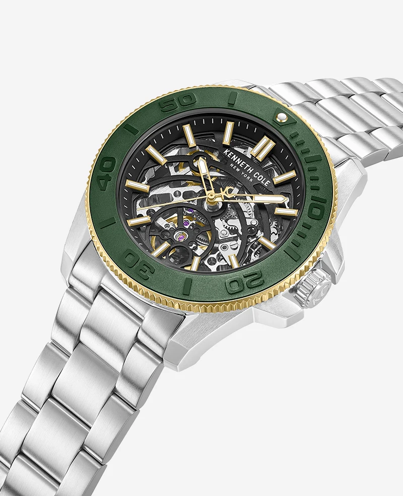Skeleton Automatic Green Contrast Dial Bracelet Watch - Image 2