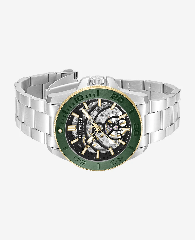Skeleton Automatic Green Contrast Dial Bracelet Watch - Image 3