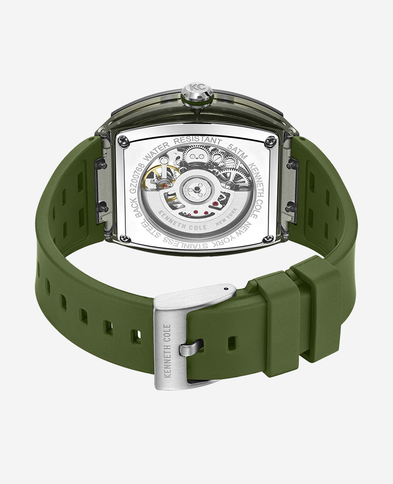 Skeleton Automatic Green Silicone Strap Watch - Image 3