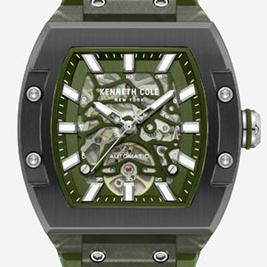 Skeleton Automatic Green Silicone Strap Watch - Image 4