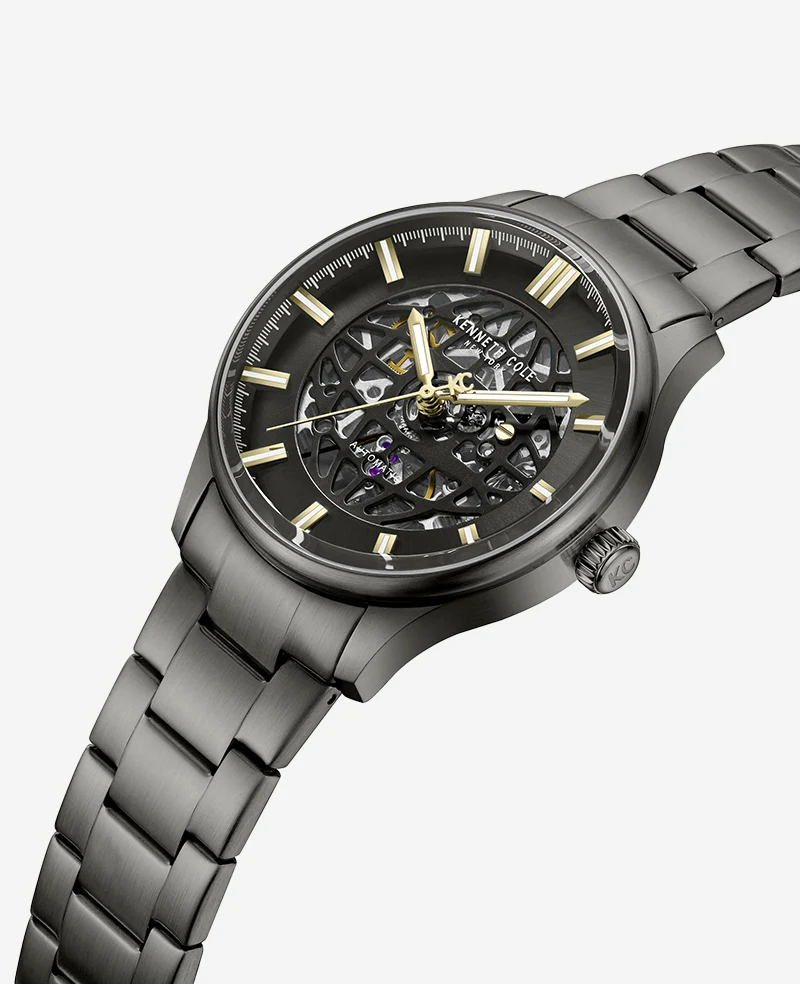 Skeleton Automatic Gun Metal Bracelet Watch - Image 2