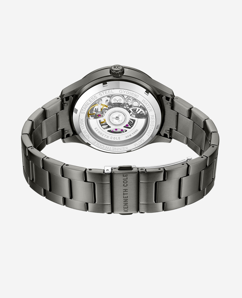 Skeleton Automatic Gun Metal Bracelet Watch - Image 3