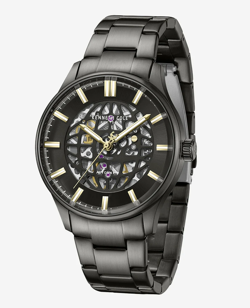 Skeleton Automatic Gun Metal Bracelet Watch - Image 4