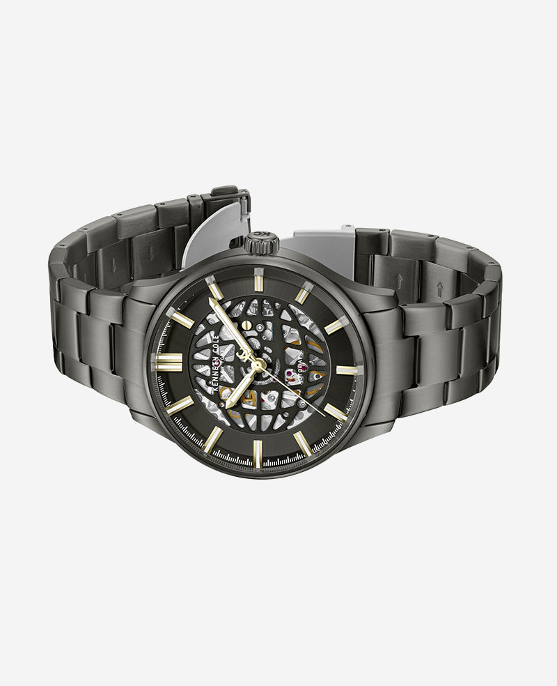 Skeleton Automatic Gun Metal Bracelet Watch - Image 5
