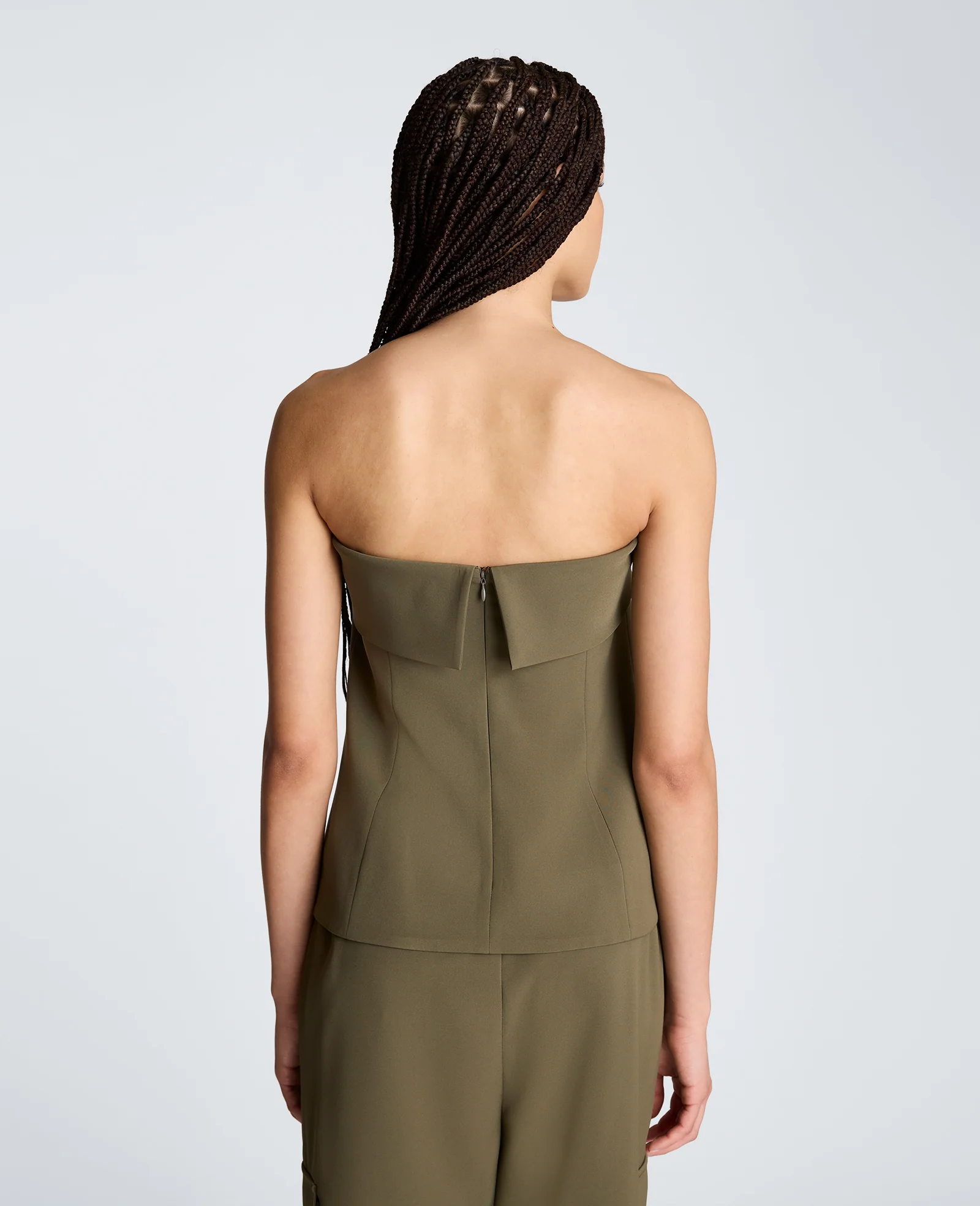 Sleeveless Bustier Top with Top Edge Overlay - Image 2