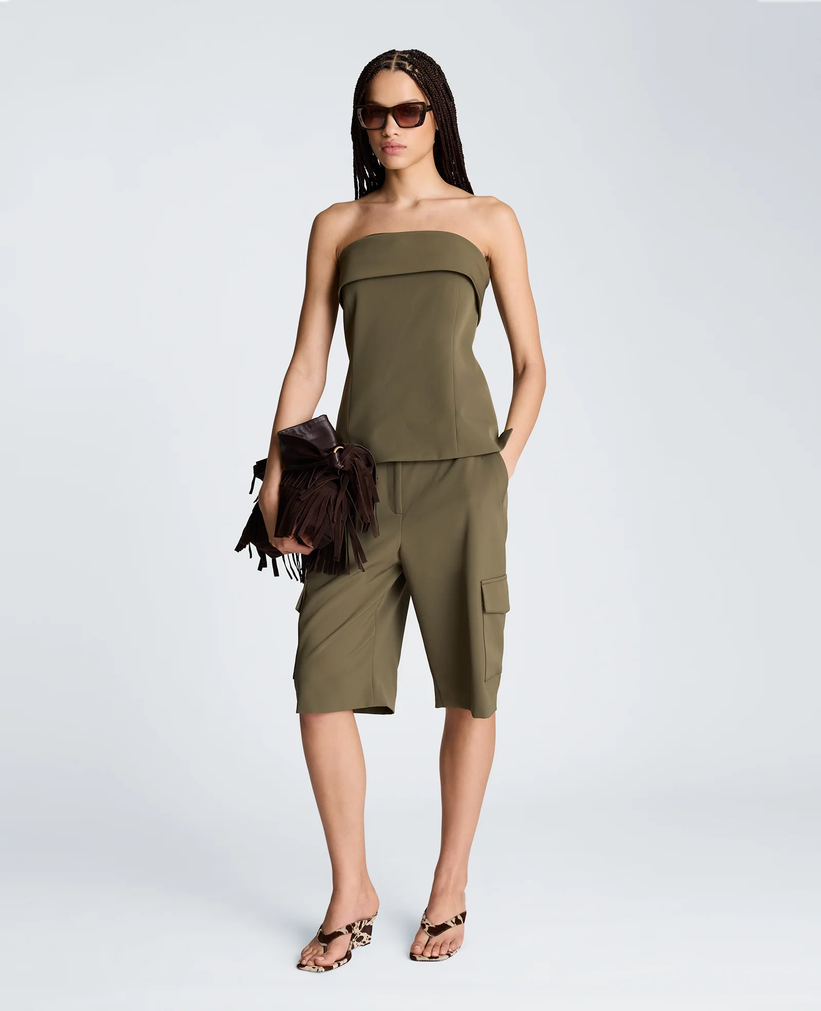 Sleeveless Bustier Top with Top Edge Overlay - Image 3
