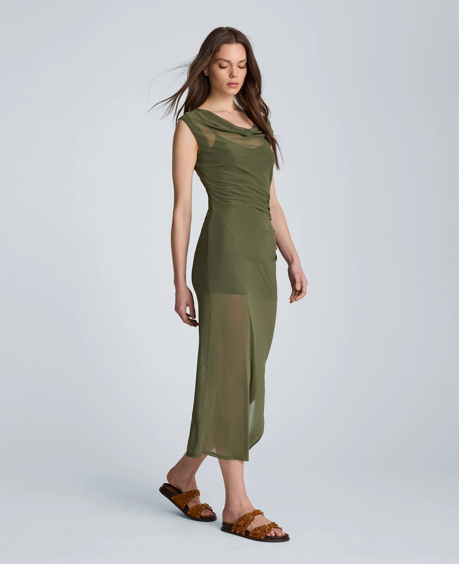 Sleeveless Cowl Neck Midi Dress - Image 3