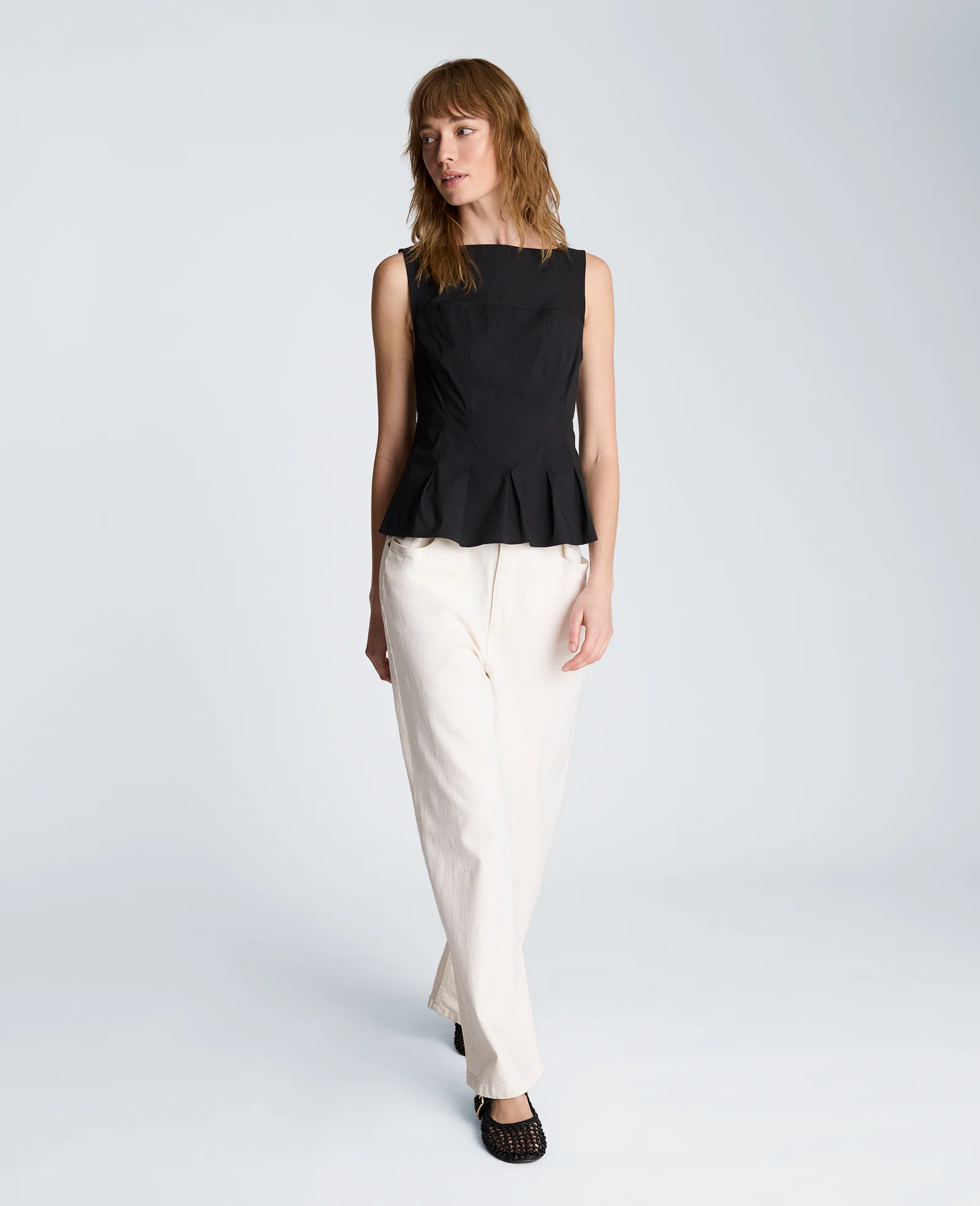 Sleeveless Panel Body Top with Peplum Pleat Hem - Image 5