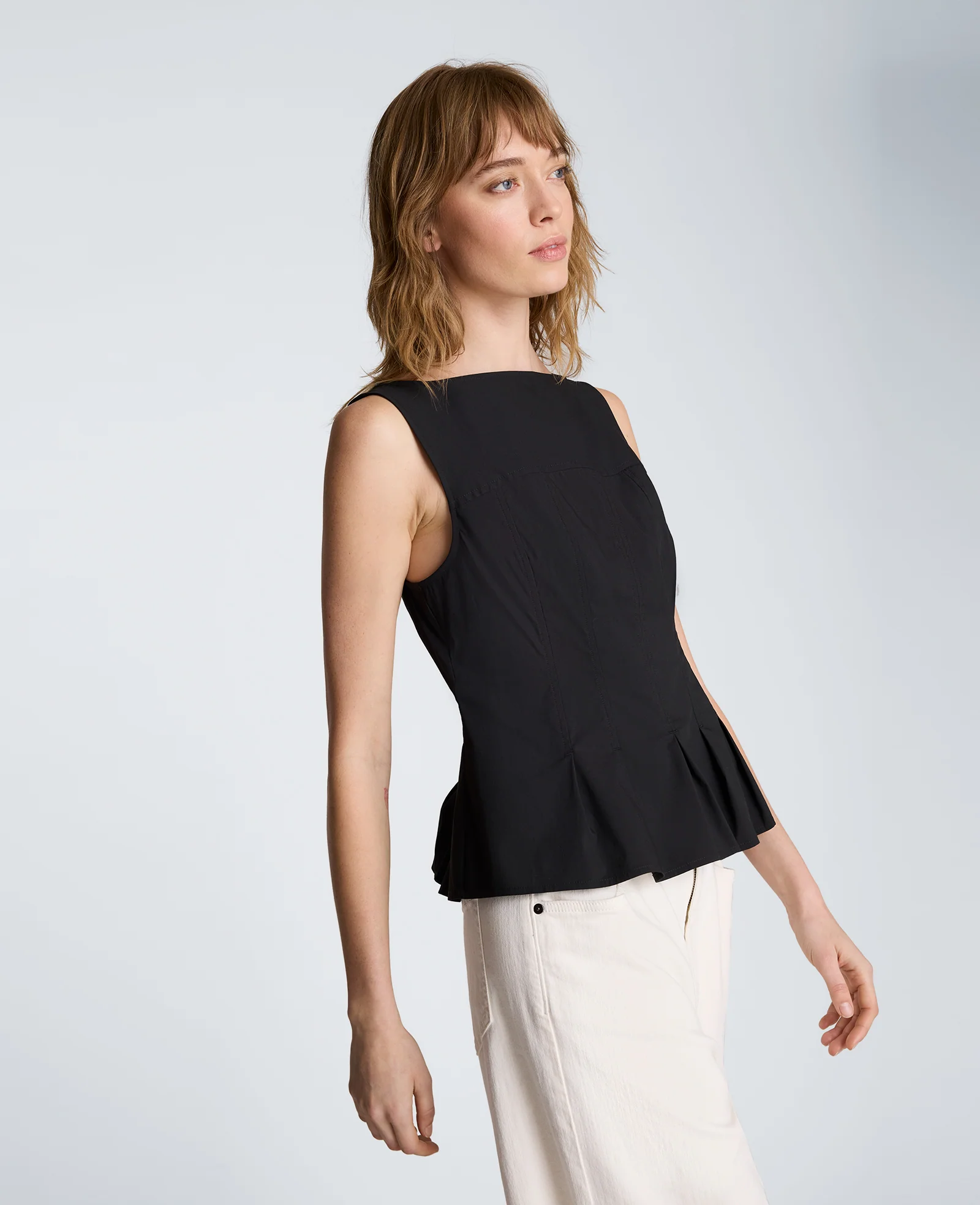 Sleeveless Panel Body Top with Peplum Pleat Hem - Image 6