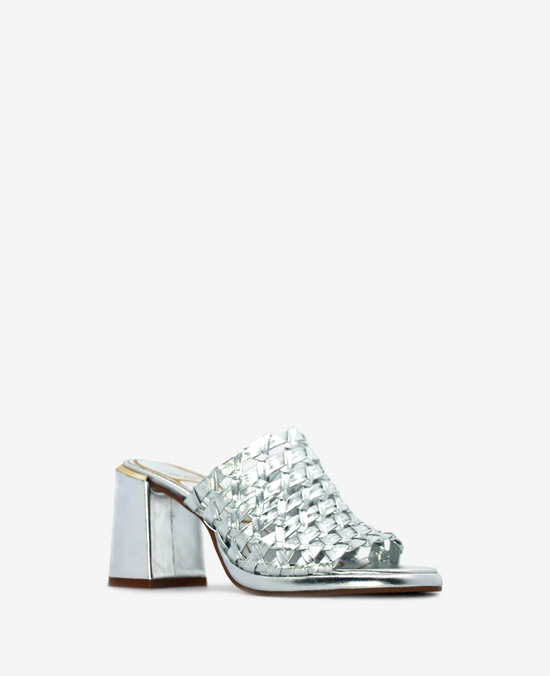 Solara Metallic Leather Woven Heel Sandal - Image 4