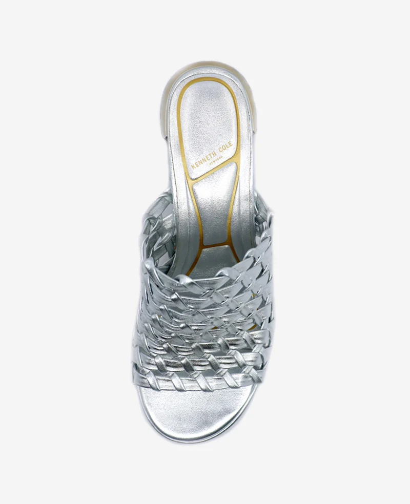 Solara Metallic Leather Woven Heel Sandal - Image 5