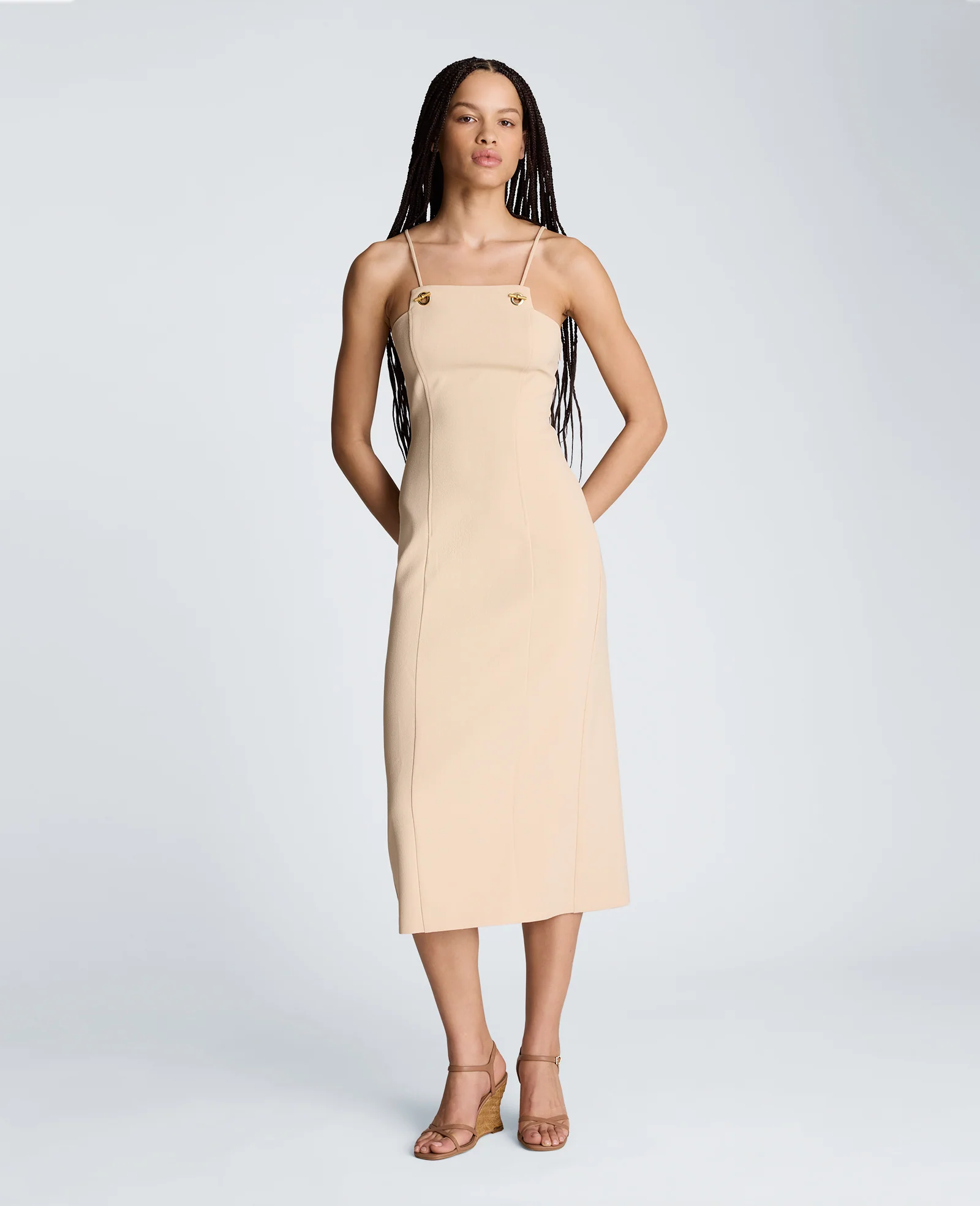 Square Neck Grommet Midi Dress
