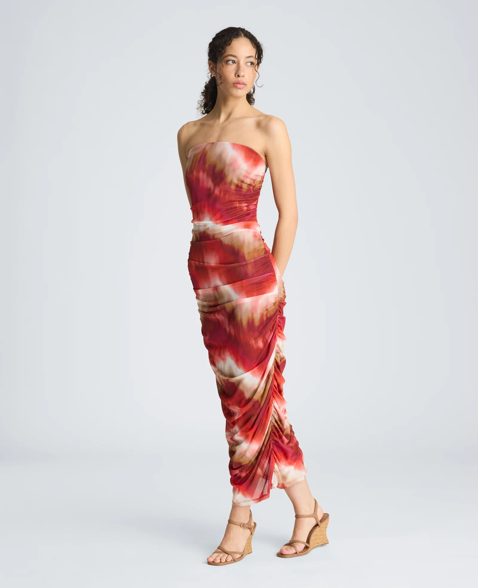 Strapless Ruched Midi Dress - Image 3