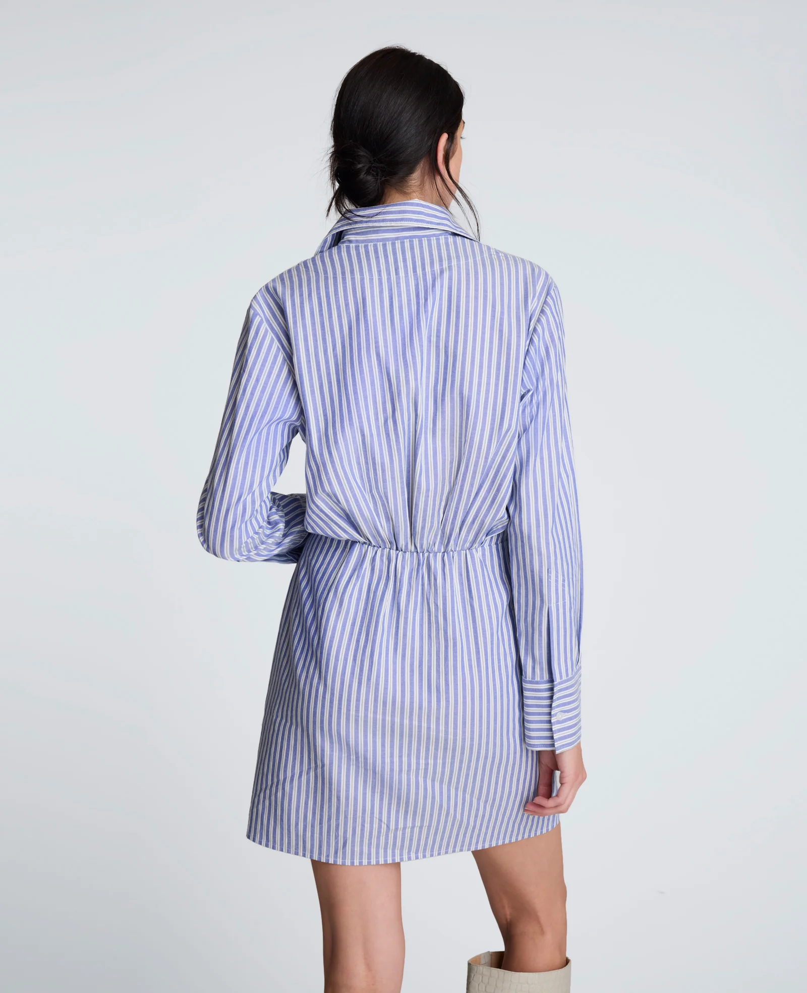 Striped Poplin Asymmetrical Shirt Dress - Image 2